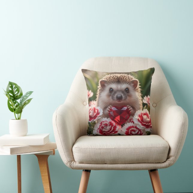 Cute January Hedgehog with Garnet Heart Cushion (Chair)
