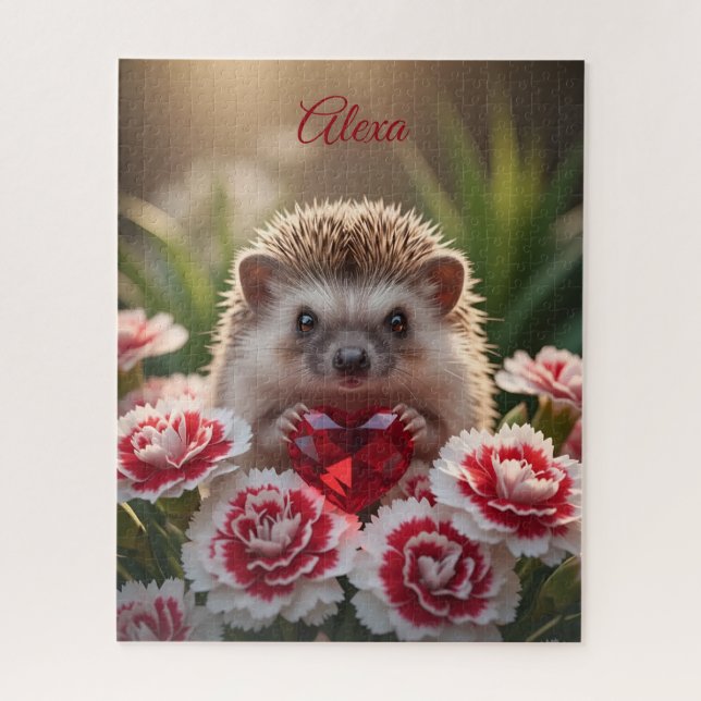 Cute January Hedgehog with Garnet Heart Jigsaw Puzzle (Vertical)