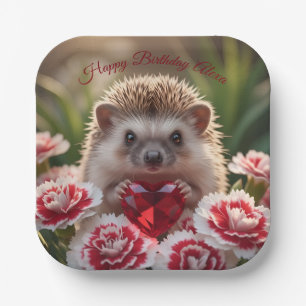 Cute January Hedgehog with Garnet Heart Paper Plate