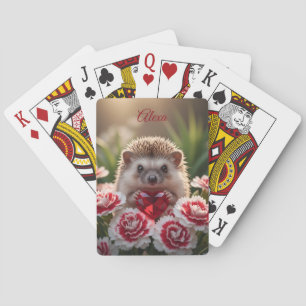 Cute January Hedgehog with Garnet Heart Playing Cards
