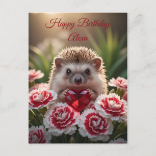 Cute January Hedgehog with Garnet Heart Postcard