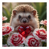 Cute January Hedgehog with Garnet Heart