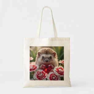 Cute January Hedgehog with Garnet Heart Tote Bag