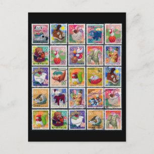 Cute Japan Year of Animal Stamp Pattern Postcard