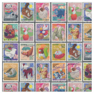 Cute Japan Year of Animal Stamps Pattern Fabric