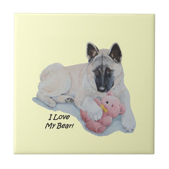 Cute Japanese akita and teddy bear realist art Tile (Front)