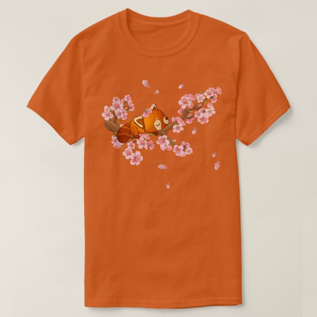 Cute Japanese Art Cherry Blossom Kawaii Red Panda  T-Shirt (Design Front)