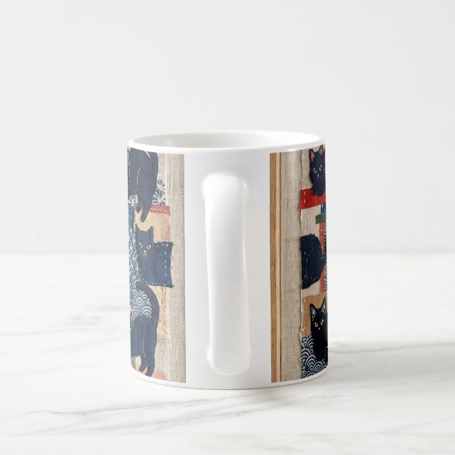 Cute Japanese Black Cats Patchwork  Coffee Mug (Handle)