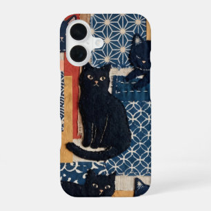 Cute Japanese Black Cats Patchwork iPhone Case