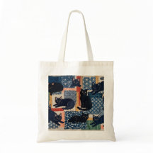 Cute Japanese Black Cats Patchwork Tote Bag