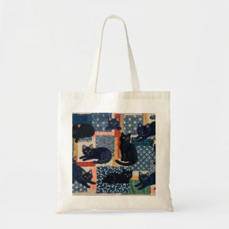 Cute Japanese Black Cats Patchwork Tote Bag