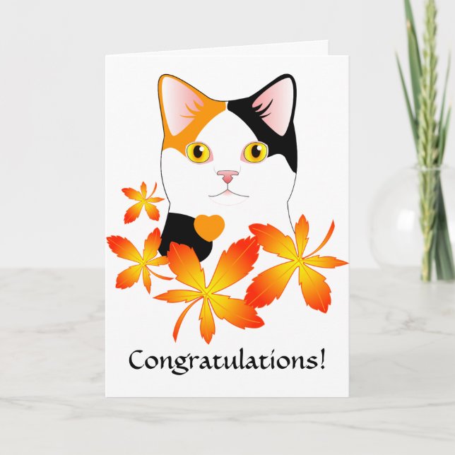 Cute Japanese Bobtail Cat Congratulations card (Front)