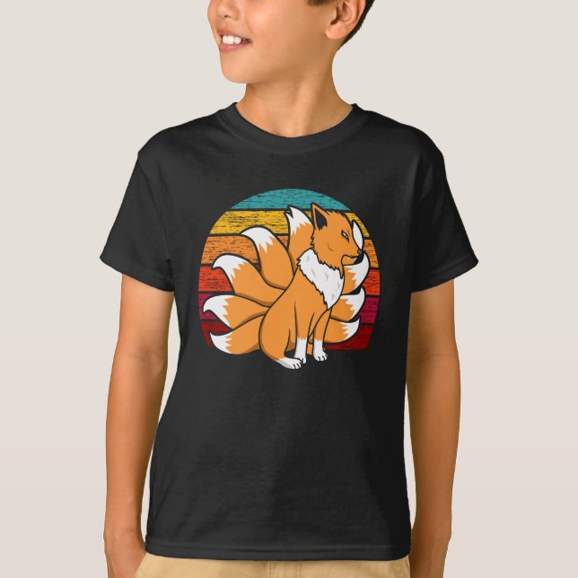 Cute Japanese Fox Kabuki Mask Nine Tailed Kitsune T-Shirt (Front)
