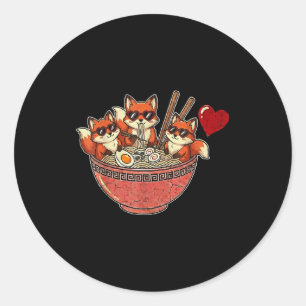 Cute japanese fox ramen noodles anime valentines classic round sticker