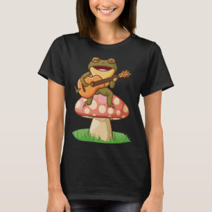 Cute Japanese frog playing guitar banjo on a mushr T-Shirt