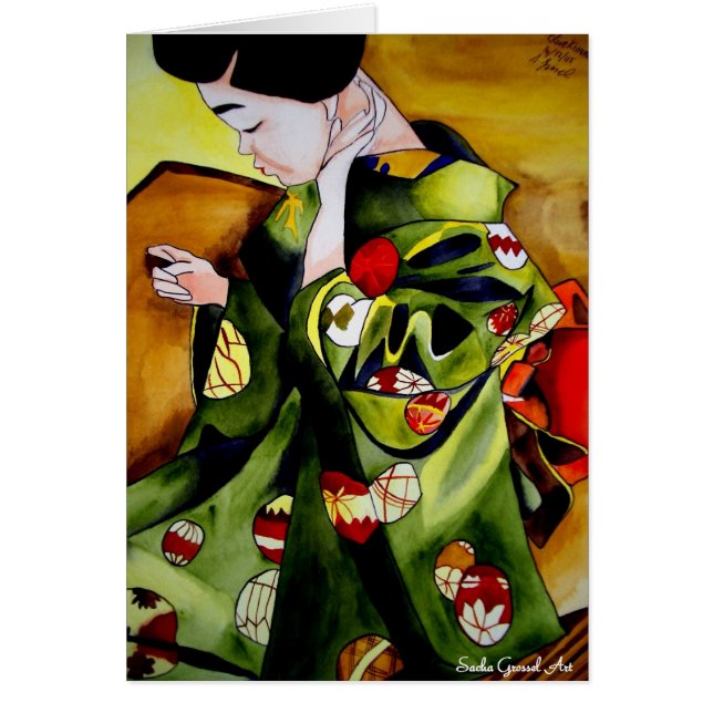 Cute Japanese Geisha original watercolor art (Front)