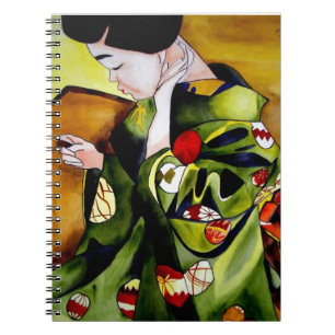 Cute Japanese Geisha original watercolor art Spiral Notebook