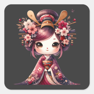 Cute Japanese Geisha Square Sticker