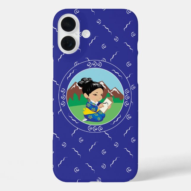 Cute Japanese Girl Painting Landscape Blue Case-Mate iPhone Case (Back)