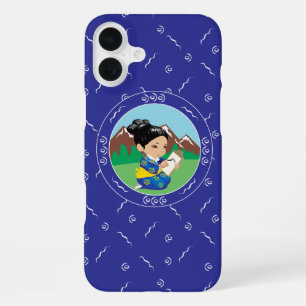 Cute Japanese Girl Painting Landscape Blue iPhone 16 Plus Case