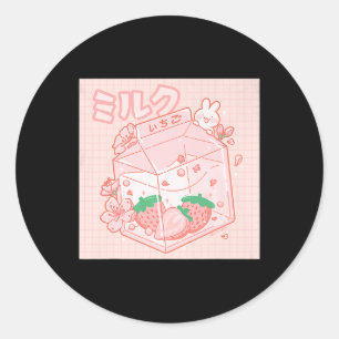 Cute Japanese Kawaii Anime Aesthetic Pink Strawber Classic Round Sticker