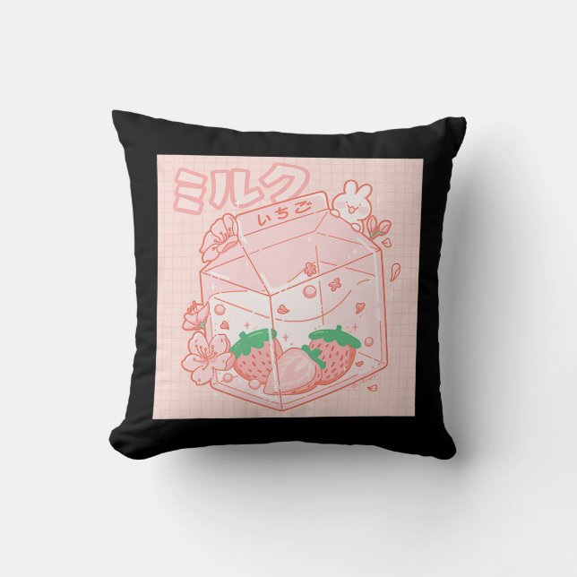Cute Japanese Kawaii Anime Aesthetic Pink Strawber Cushion (Front)