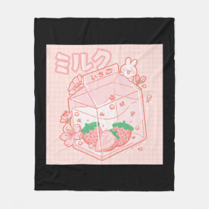 Cute Japanese Kawaii Anime Aesthetic Pink Strawber Fleece Blanket