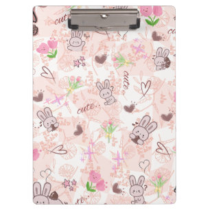Cute Japanese Kawaii Bunny and Pink Gingham Checke Clipboard