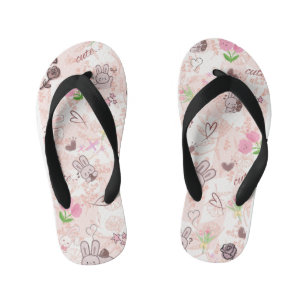 Cute Japanese Kawaii Bunny and Pink Gingham Checke Kid's Jandals