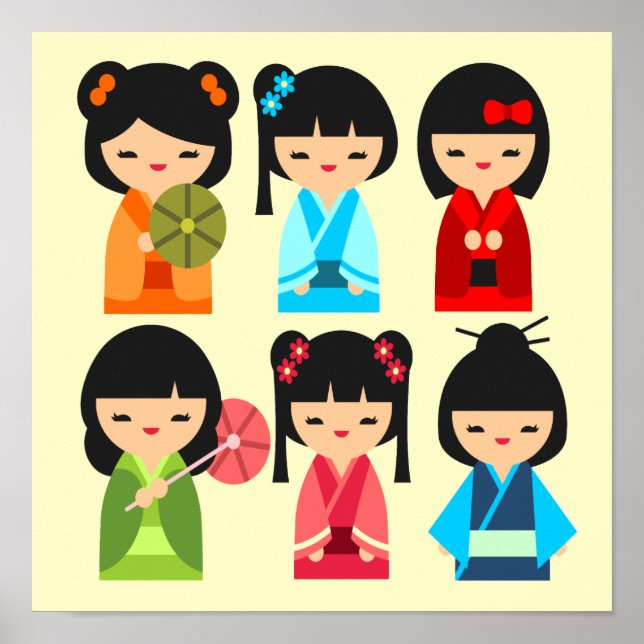 Cute Japanese Kokeshi doll pattern Poster (Front)