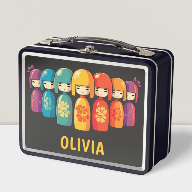 Cute Japanese Kokeshi Dolls  Metal Lunch Box (Creator Uploaded)