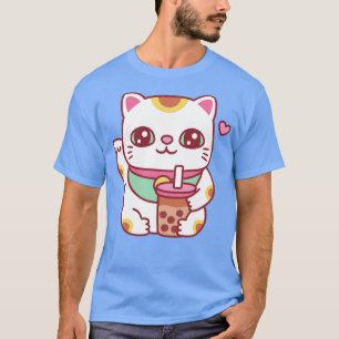 Cute Japanese Maneki Neko Cat With Bubble Tea T-Shirt