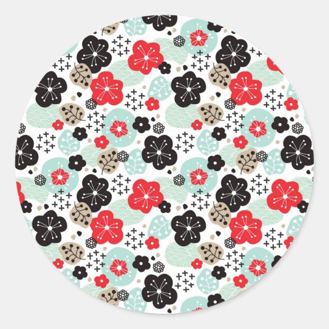Cute Japanese patterns design Classic Round Sticker (Front)
