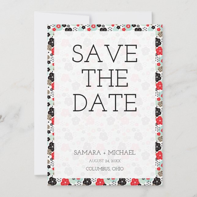 Cute Japanese patterns design save the date (Front)
