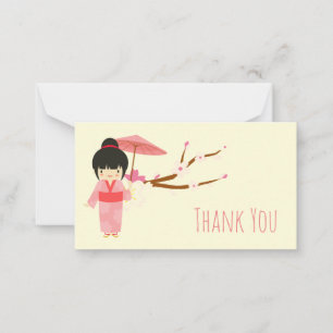 Cute Japanese pink Cherry Blossom Geisha Card
