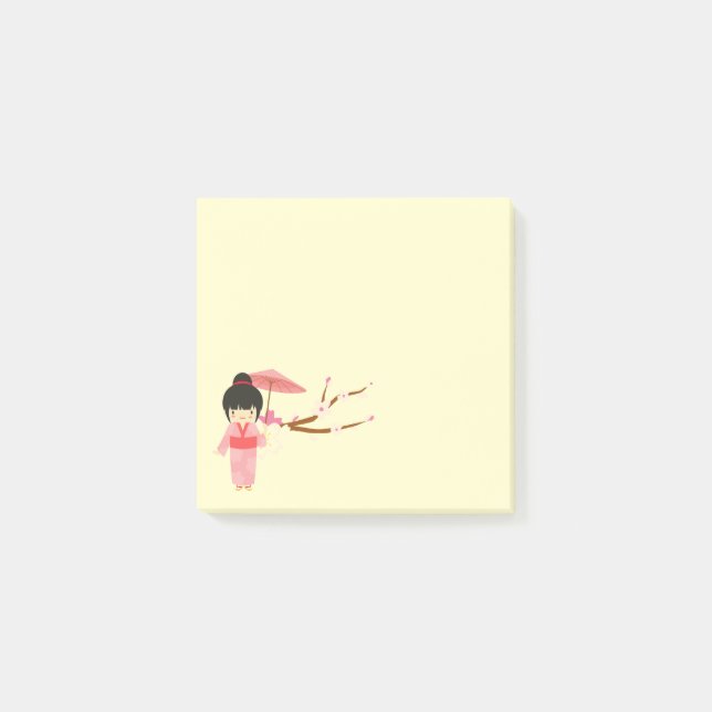 Cute Japanese pink Cherry Blossom Geisha Post-it Notes (Front)