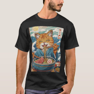 Cute Japanese Ramen Cat The Great Wave T-Shirt