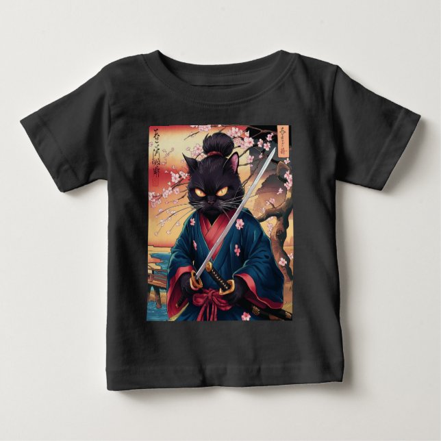 Cute Japanese Samurai Cat  Baby T-Shirt (Front)