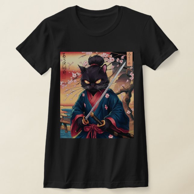 Cute Japanese Samurai Cat  T-Shirt (Laydown)