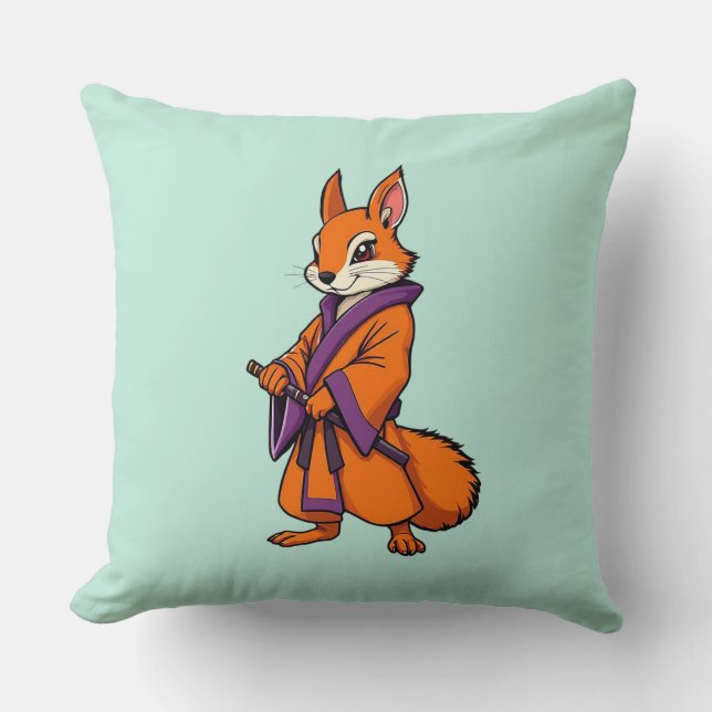 Cute Japanese Samurai Squirrel Cushion (Front)