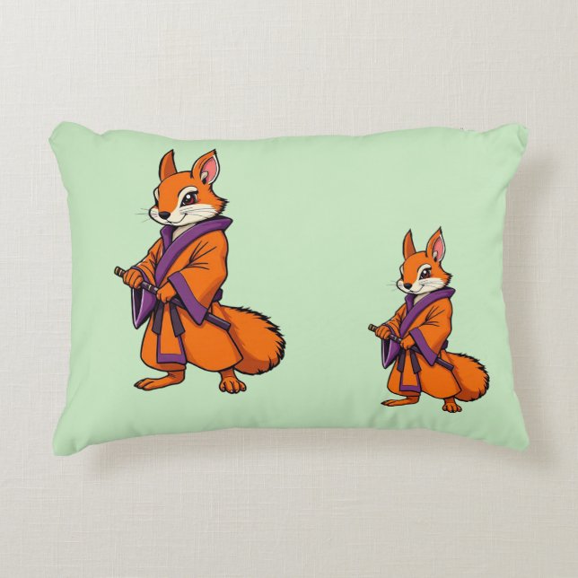 Cute Japanese Samurai Squirrel Decorative Cushion (Front)