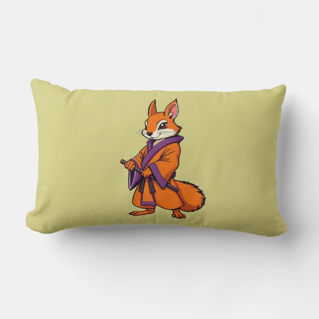Cute Japanese Samurai Squirrel Lumbar Cushion (Front)