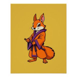Cute Japanese Samurai Squirrel Poster