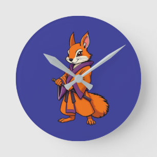 Cute Japanese Samurai Squirrel Round Clock
