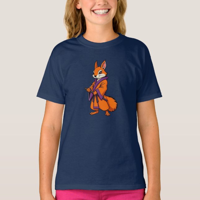 Cute Japanese Samurai Squirrel T-Shirt (Front)
