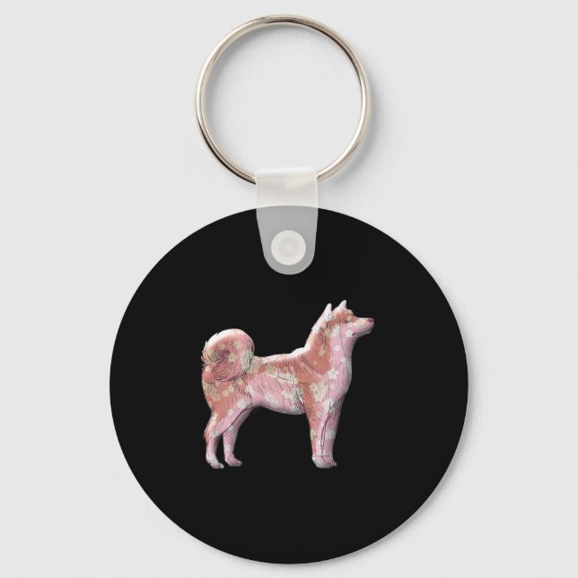 Cute Japanese Shiba Inu Sakura Cherry Blossom Moon Key Ring (Front)