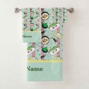 Cute Japanese Sushi Lover Golfing Pattern Bath Towel Set