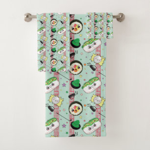 Cute Japanese Sushi Lover Golfing Pattern Bath Towel Set