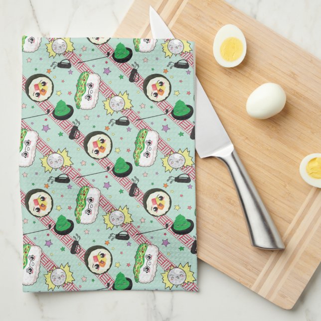 Cute Japanese Sushi Lover Golfing Pattern  Tea Towel (Quarter Fold)