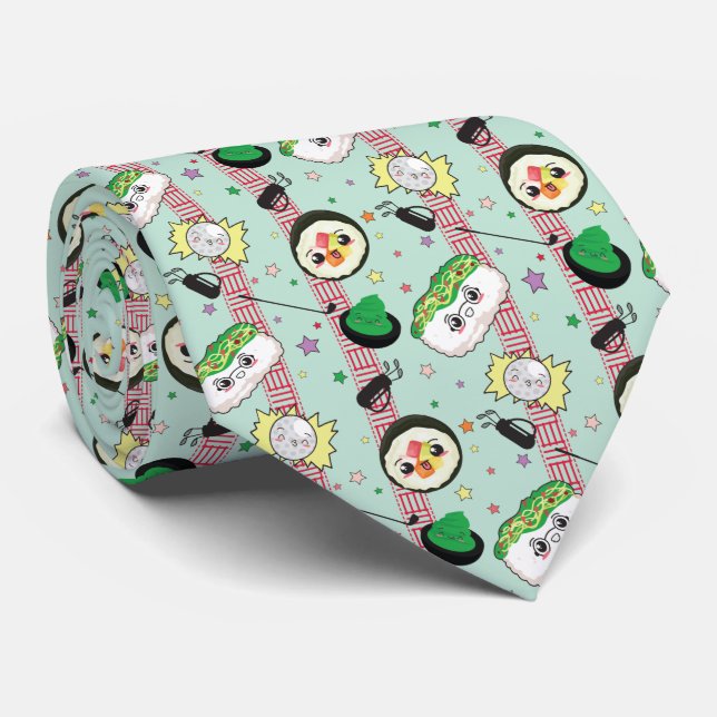 Cute Japanese Sushi Lover Golfing Pattern  Tie (Rolled)